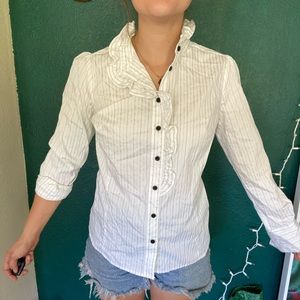 Ruffle front button up blouse